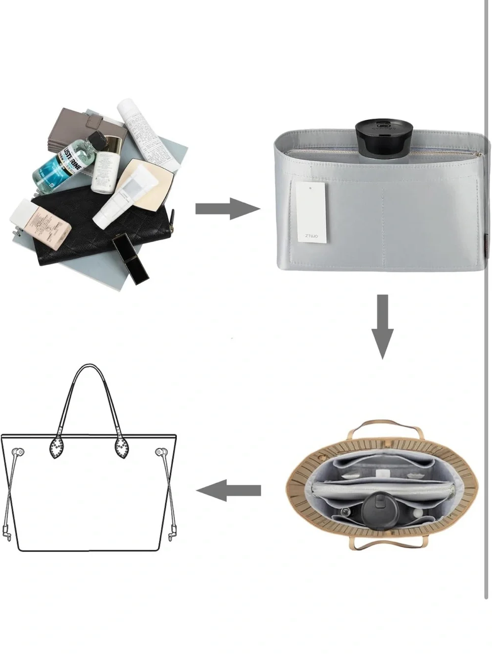 Purse Organizer Insert For Handbags, With Zipper M. 1838/bb9-1